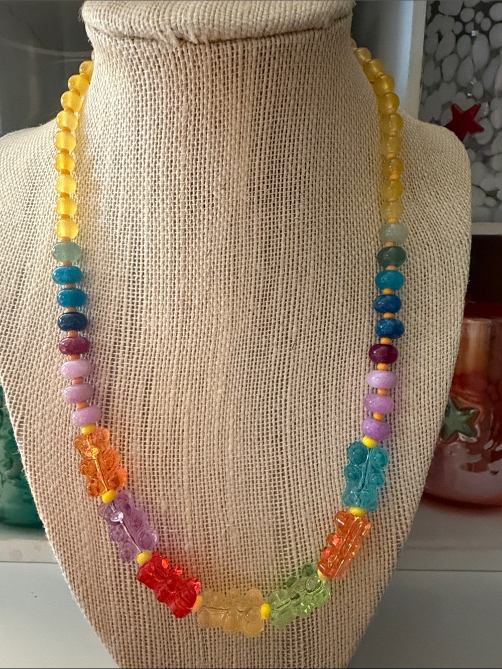 Colorful gummy bear beaded necklace